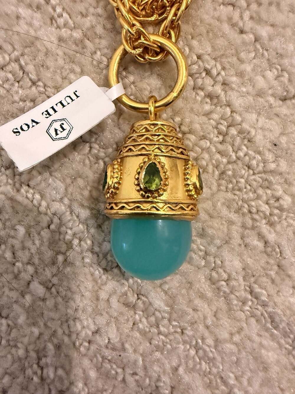 Julie Vos Byzantine Small Pendant Necklace in Aqua Chalcedony with Peridot Accen - Picture 2 of 6